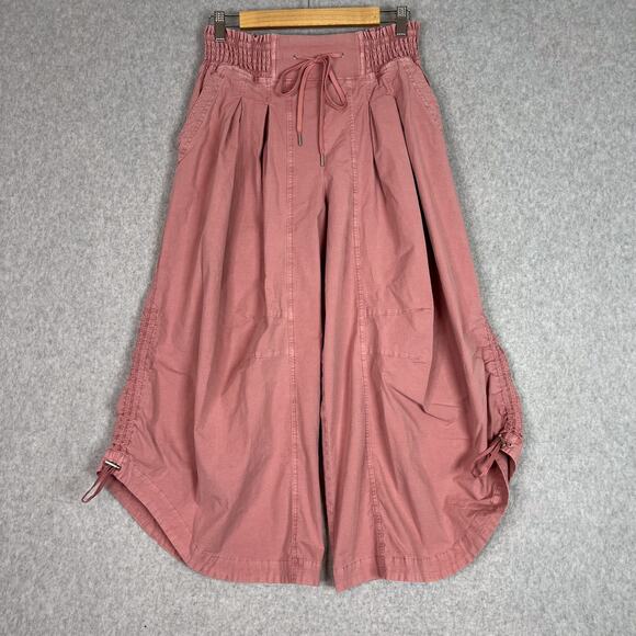 Anthropologie Pink Smocked Waist High Waist Wide Leg Parachute Pants Size Small - Picture 2 of 14